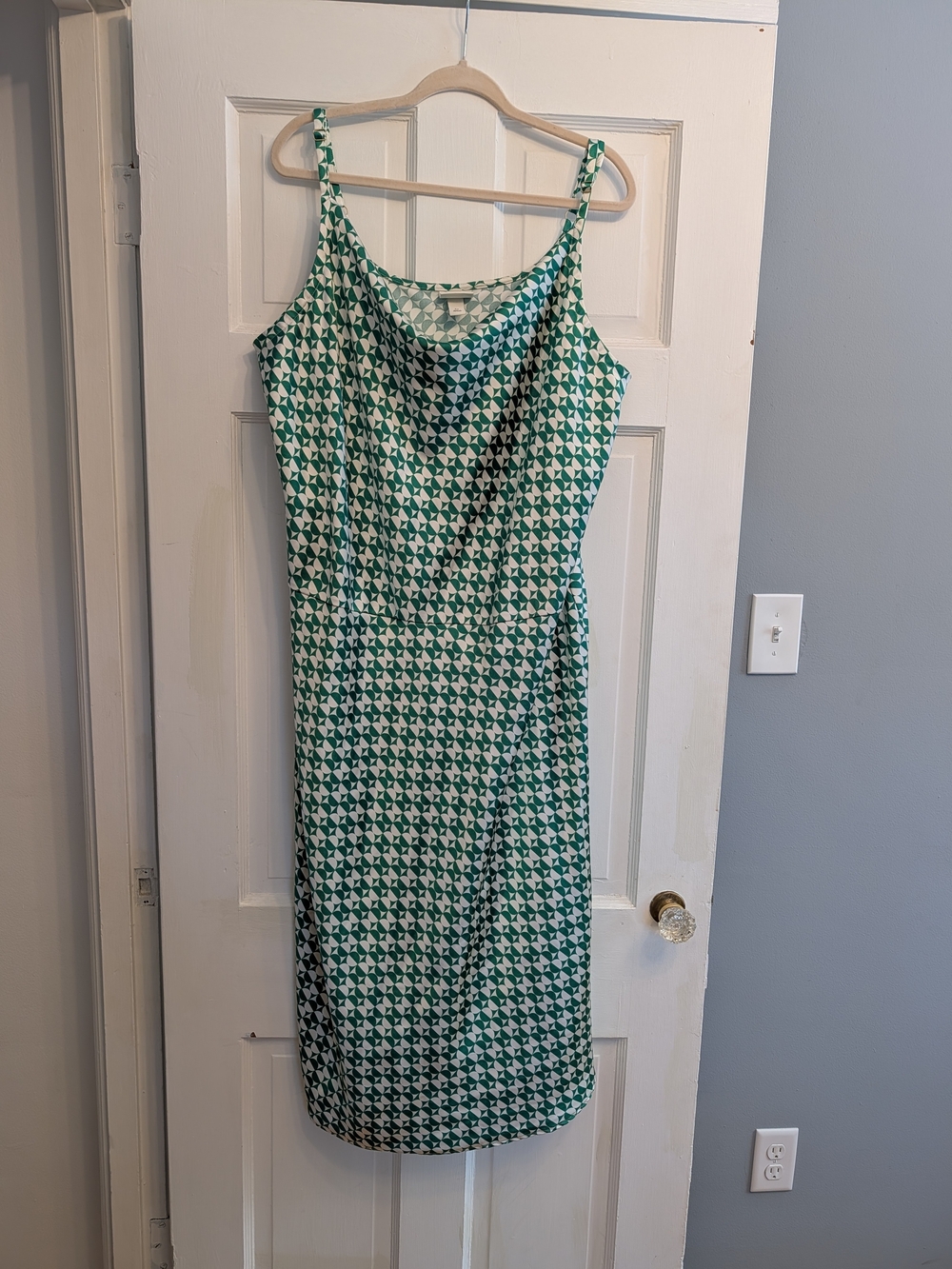 Ava & Viv Green and White Geometric Cowl-Neck Midi Dress